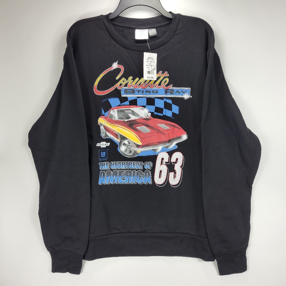 GM Chevrolet Corvette Sting Ray America Car Pullover Sweater Mens Large L Black
